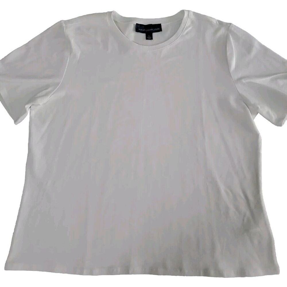 Susan Graver Womens T-Shirt White Size Large Cotton Blend Stretch Short Sleeve